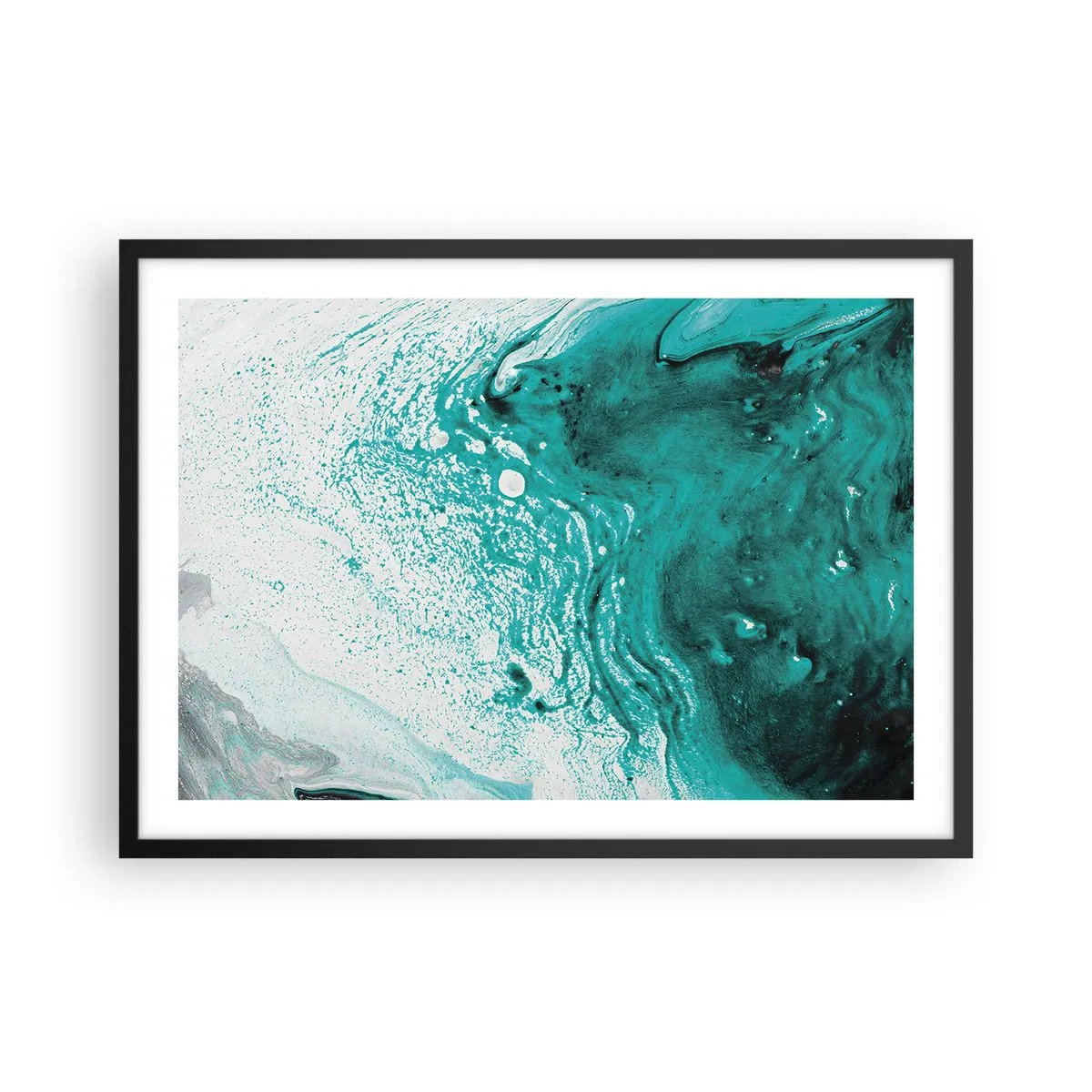 Plakat i sort ramme - Opløses i hvidt og turkis - 70x50 cm