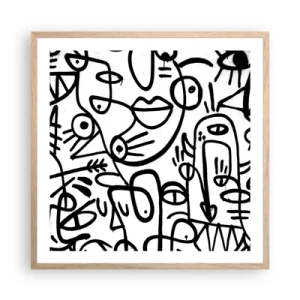 Plakat i ramme af lyst egetræ - Ansigter og luftspejlinger - 60x60 cm