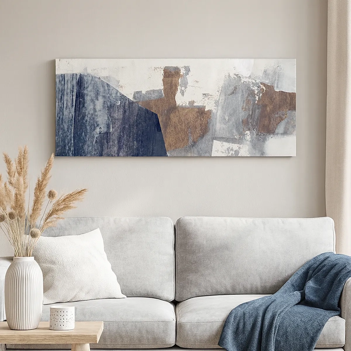 Lærredstryk - Billede på lærred - Blåbrune former - 30x30 cm