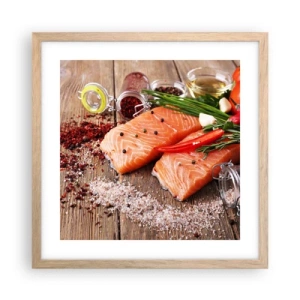 Plakat i ramme af lyst egetræ - Norske køkken eventyr - 40x40 cm