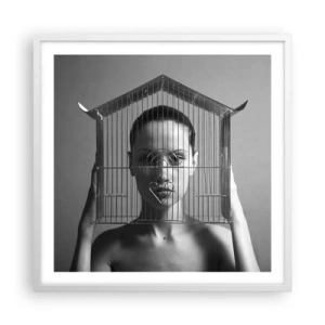 Plakat i hvid ramme - Et lidt surrealistisk portræt - 60x60 cm