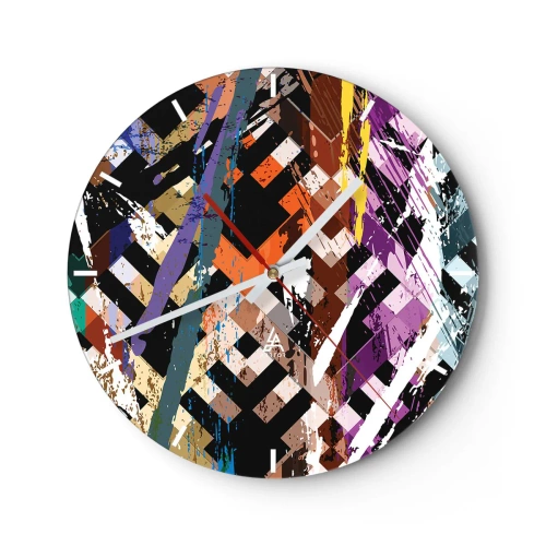 Vægur, Uret - Geometriske mønstre i intense farver med en abstrakt effekt - 30x30cm - Kvadratisk - Moderne vægdekoration til stue, køkken og soveværelse ARTTOR