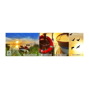 Prøve Fototapet Selvklæbende Deluxe Sticker - Skarverne er allerede på vej væk - Landskab, Sø, Solnedgang - 100x30 cm