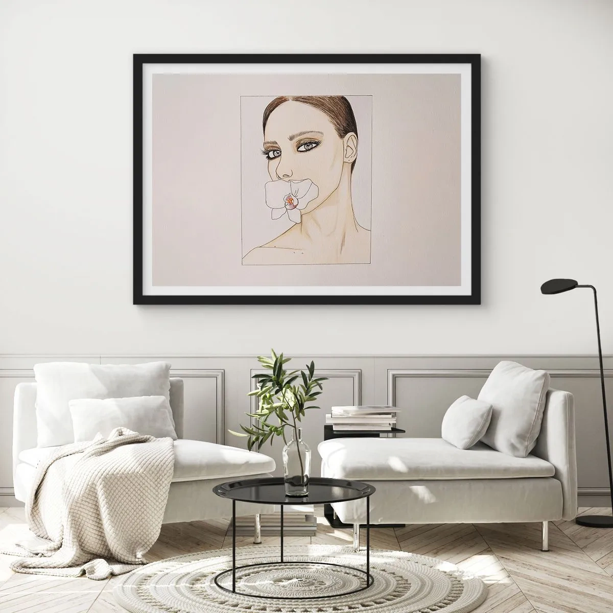 Plakat i sort ramme - Et symbol på elegance og skønhed - 100x70 cm