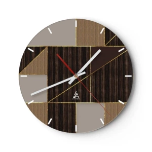 Vægur, Uret - Moderne mosaik med brune, beige og guld linjer - 30x30cm - En mosaik af brune og gyldne farver - Moderne vægdekoration til stue, køkken og soveværelse ARTTOR