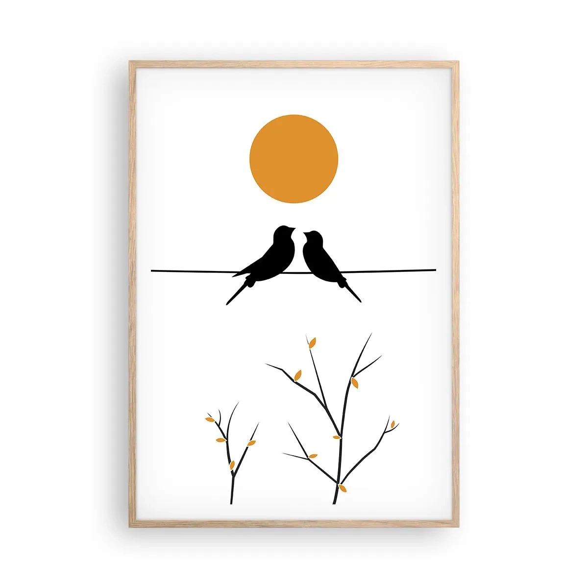 Plakat i ramme af lyst egetræ - Nattergal - 70x100 cm