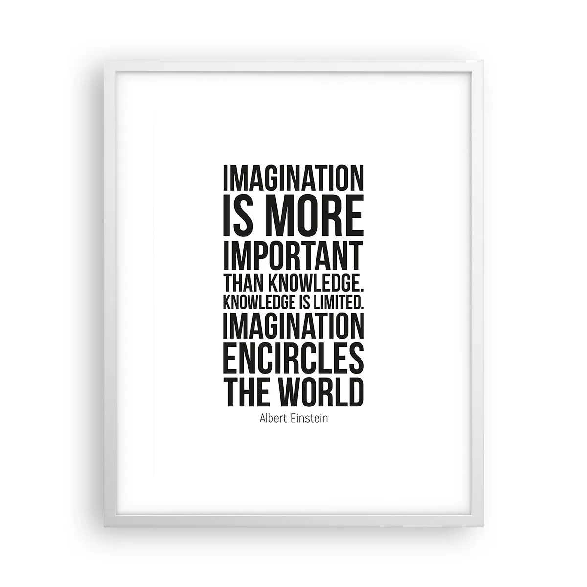 Plakat i hvid ramme - Einstein om fantasiens kraft - 40x50 cm