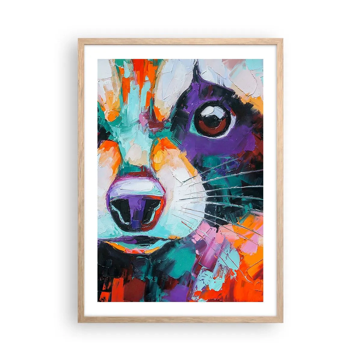 Plakat i ramme af lyst egetræ - Kun gode følelser - 50x70 cm