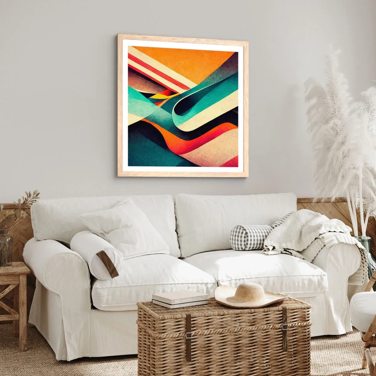 Plakat i ramme af lyst egetræ - Intens komposition - 40x40 cm