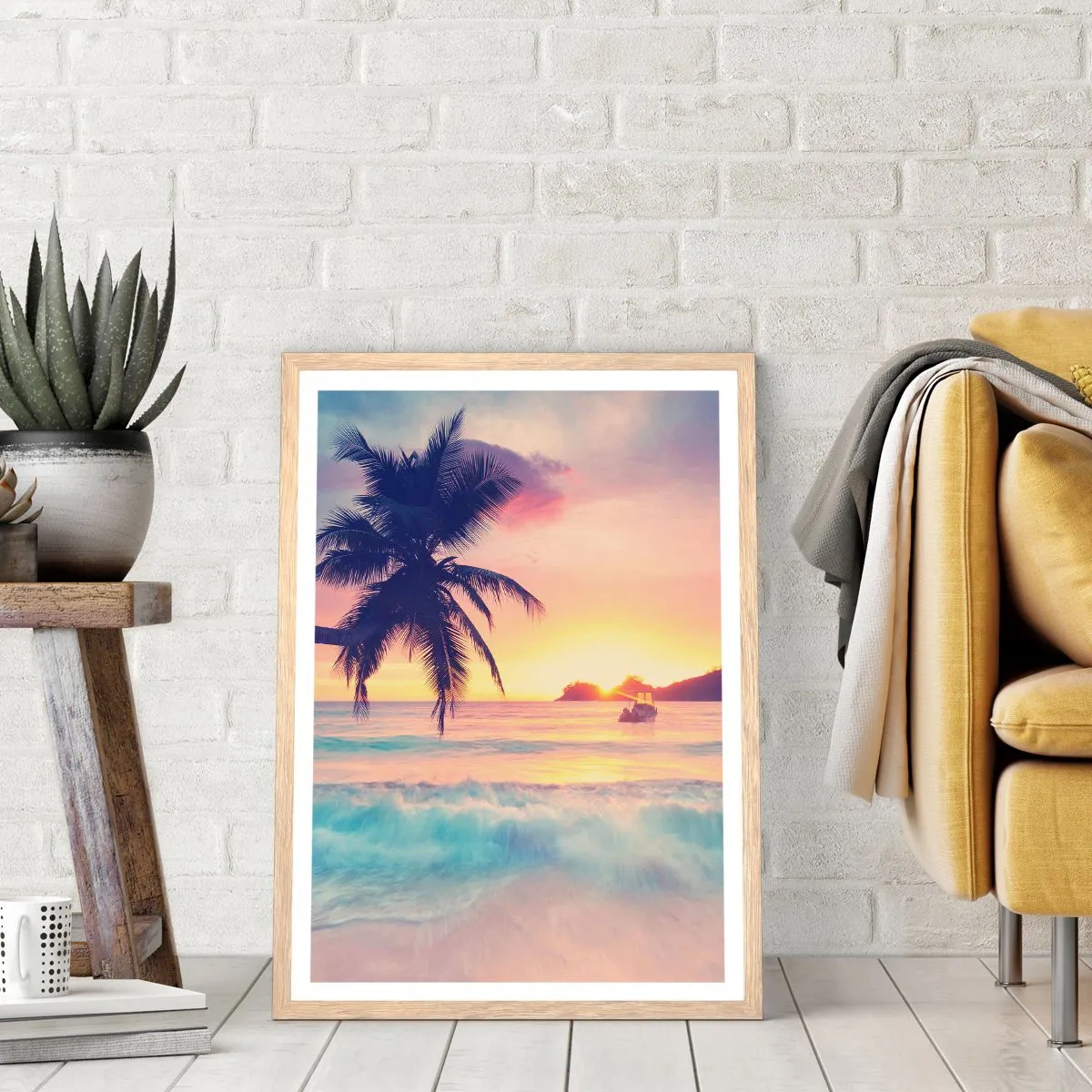 Plakat i ramme af lyst egetræ - En aften i bugten - 50x70 cm