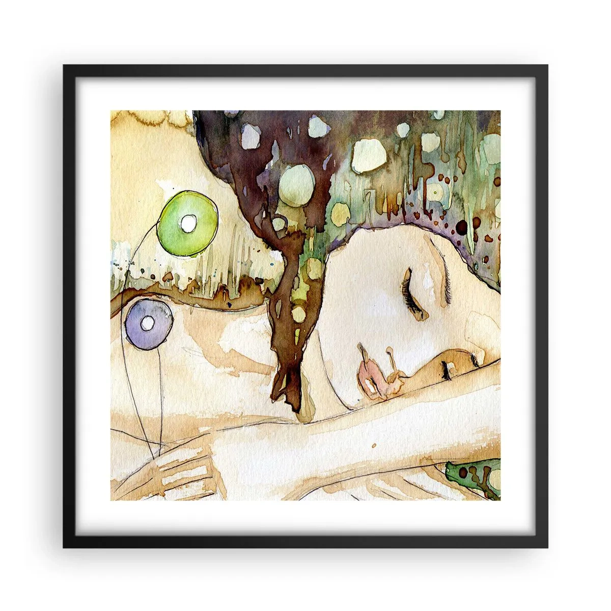 Plakat i sort ramme - Smaragd-violet drøm - 50x50 cm