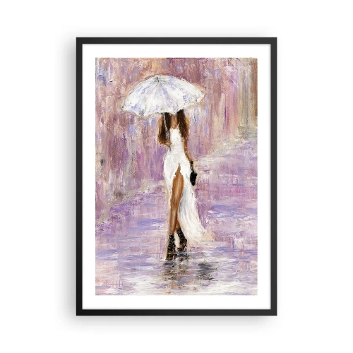 Plakat i sort ramme - Kvinde med en paraply i regnen - 50x70cm - I den syrenrøde regn - Moderne vægdekoration til stue og soveværelse ARTTOR