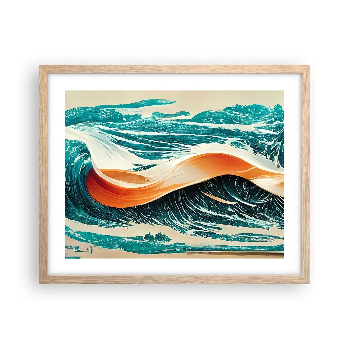 Plakat i ramme af lyst egetræ - Surferens drøm - 50x40 cm