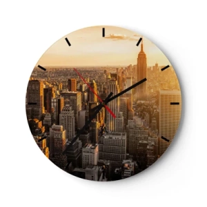 Vægur, Uret - Panorama over New Yorks skyskrabere ved solnedgang - 30x30cm - At vokse i solen - Moderne vægdekoration til stue, køkken og soveværelse ARTTOR