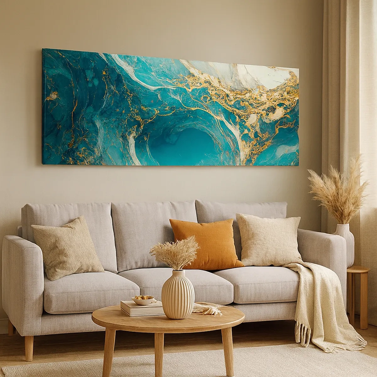 Lærredstryk - Billede på lærred - Komposition med årer af guld - 30x30 cm