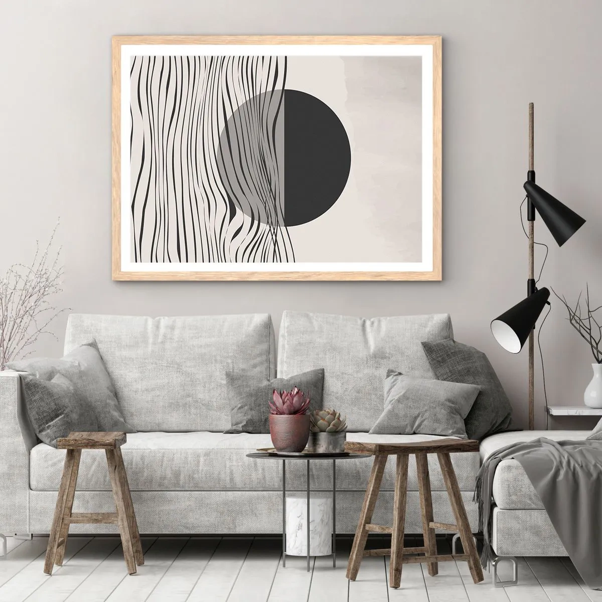 Plakat i ramme af lyst egetræ - Halvkomposition - 100x70 cm