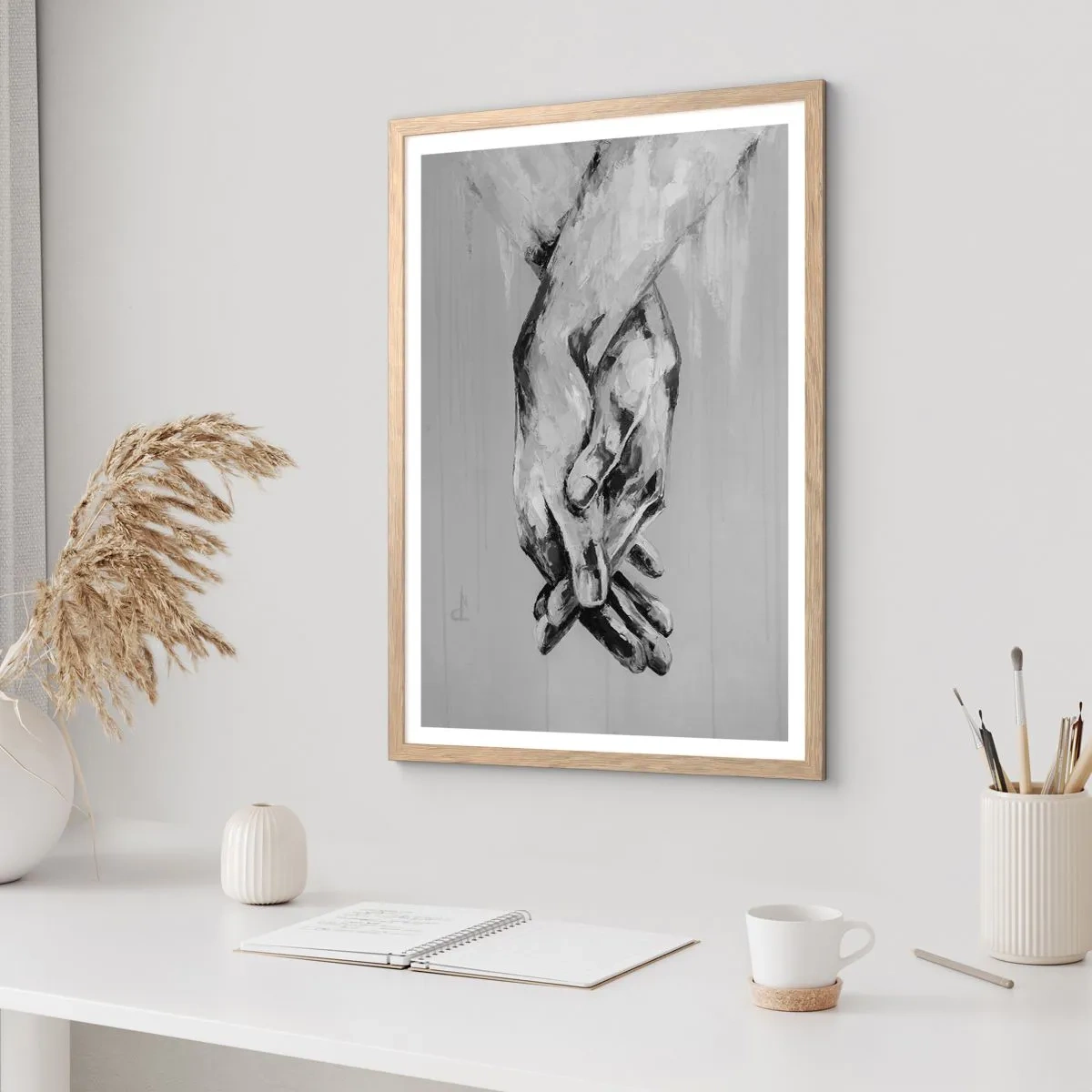 Plakat i ramme af lyst egetræ - Begyndelsen ... - 61x91 cm