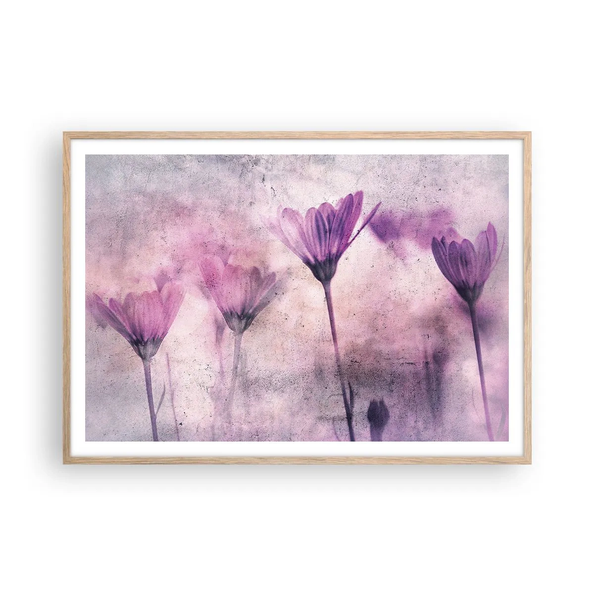 Plakat i ramme af lyst egetræ - En drøm af blomster - 100x70 cm