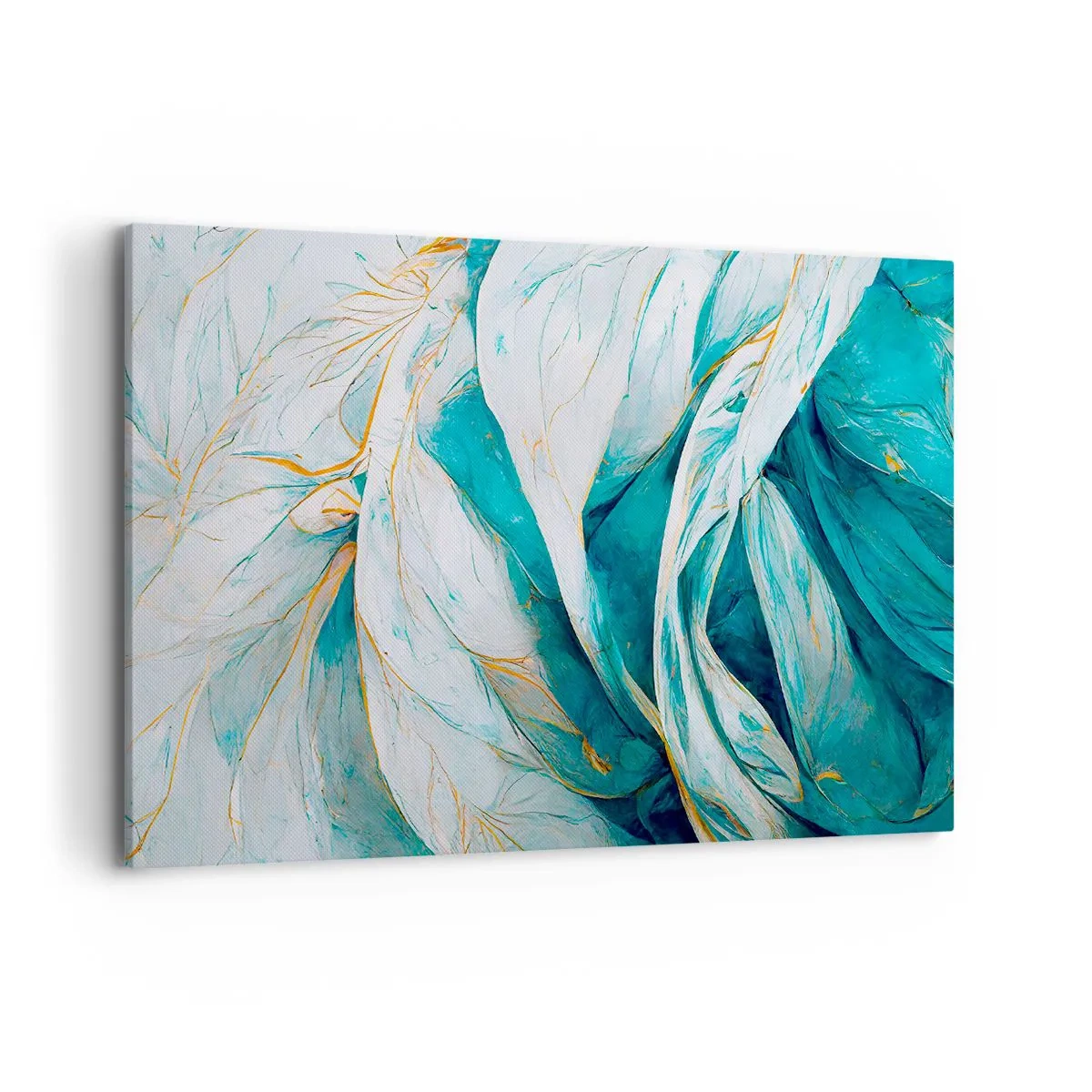 Lærredstryk - Billede på lærred - Blå abstraktion med et guldmotiv - 120x80 cm
