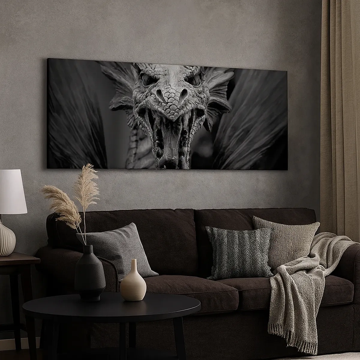 Lærredstryk - Billede på lærred - Eventyrlig drage i grå - 30x30 cm
