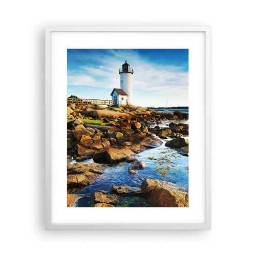 Plakat i hvid ramme - Vend tilbage med glæde, jeg ser frem til - 40x50 cm