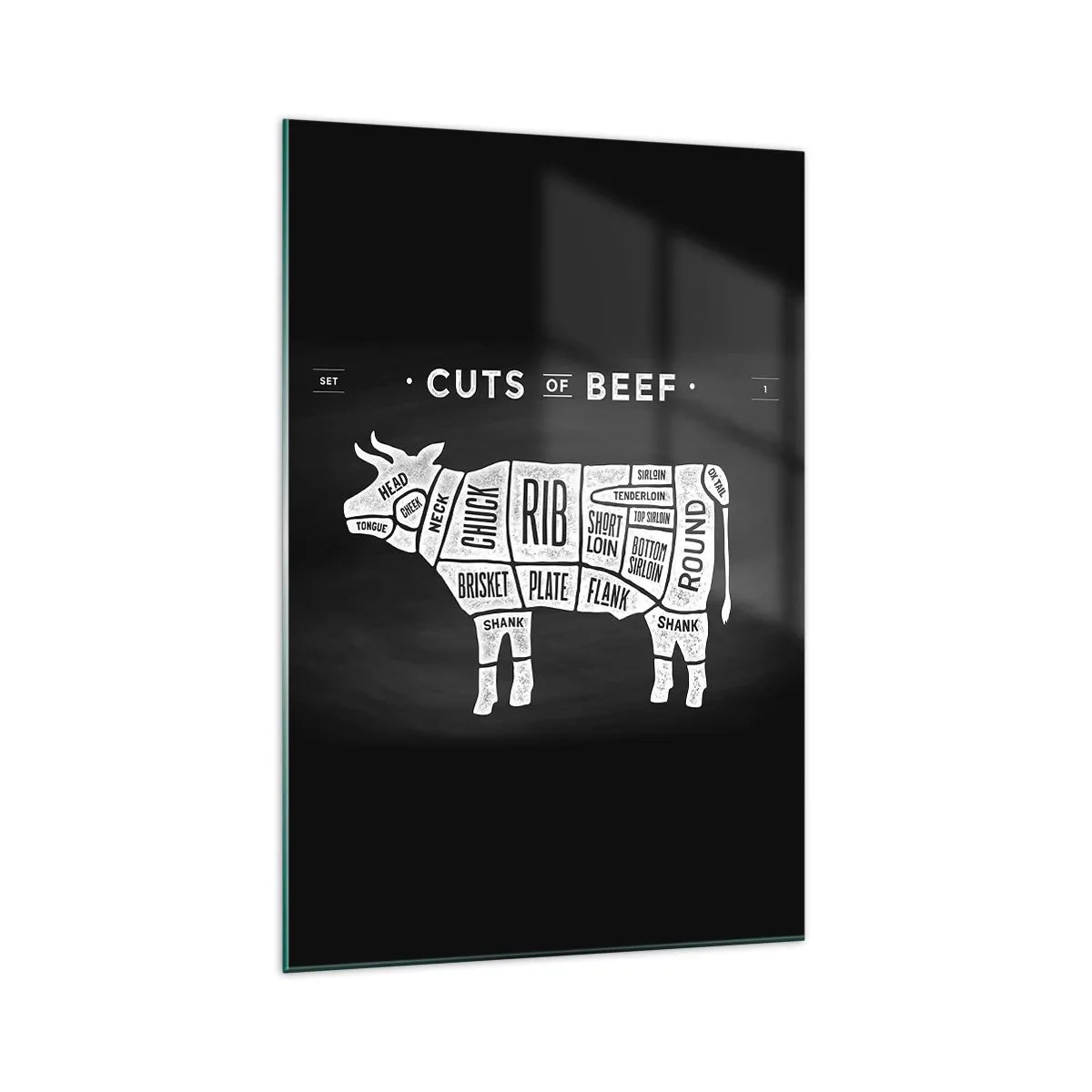 Billede på glas - Slagterens grundbog - 70x100 cm