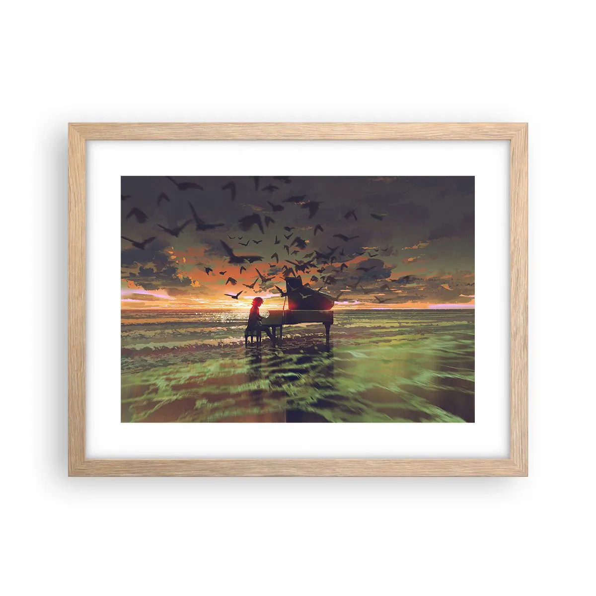 Plakat i ramme af lyst egetræ - Koncert for klaver og bølger - 40x30 cm