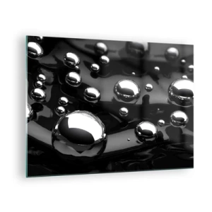 Billede på glas - Metalliske dråber på en sort overflade - 70x50cm - Fra de sorte dybder - Moderne vægdekoration til stue og soveværelse ARTTOR