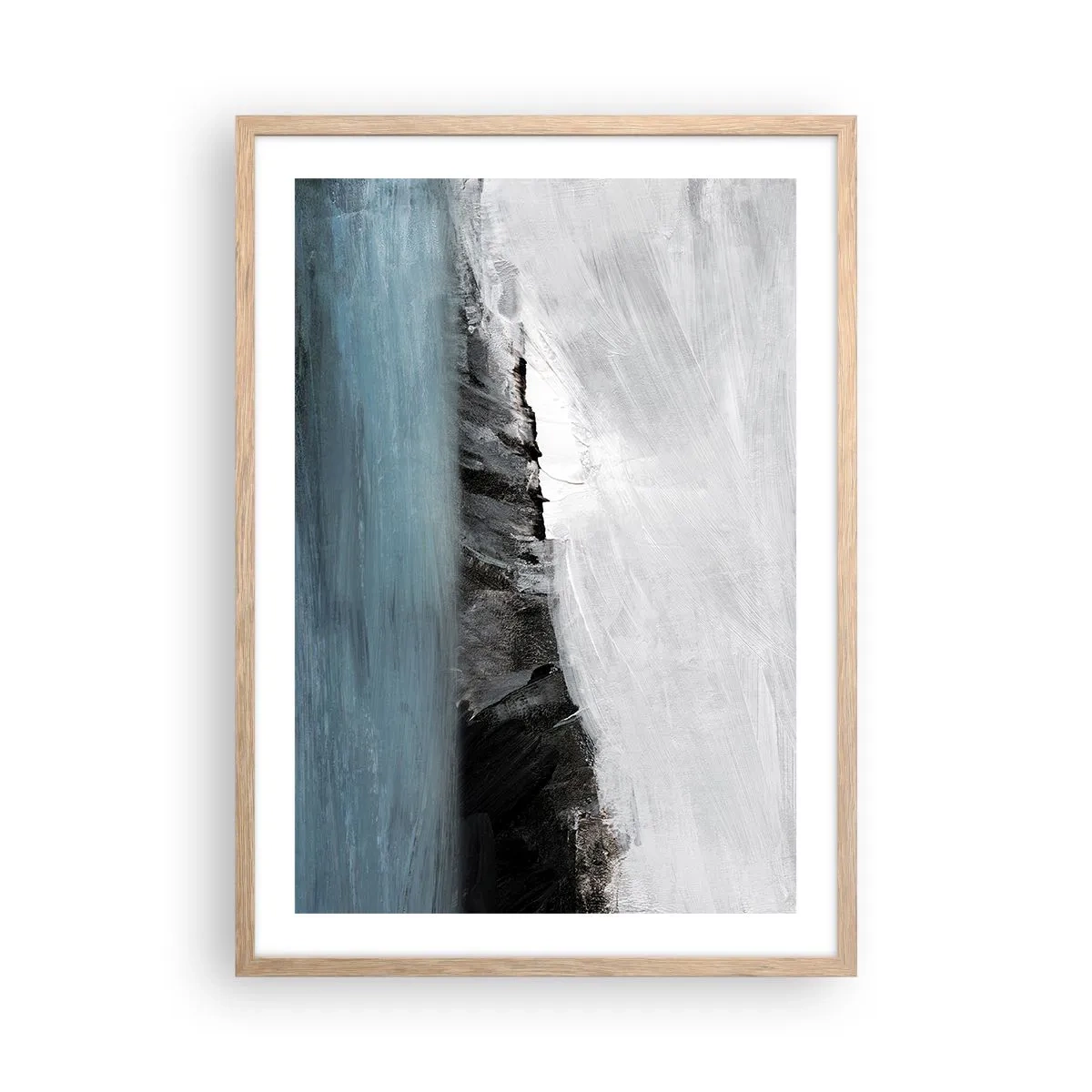 Plakat i ramme af lyst egetræ - Vand - jord: et sammenstød mellem elementerne - 50x70 cm