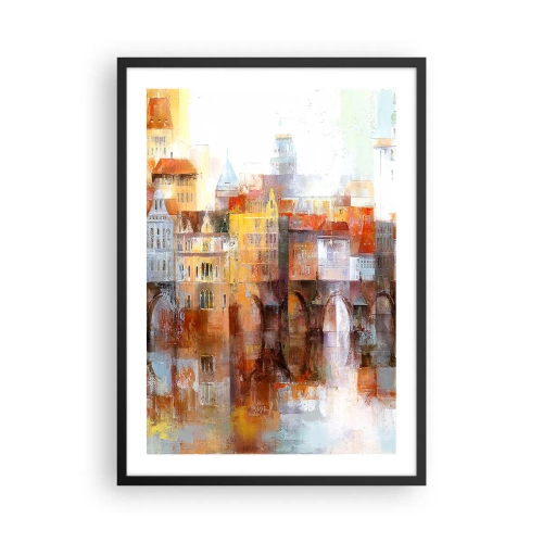 Plakat i sort ramme - En malerisk by med en kunstnerisk designet bro - 50x70cm - Under broen også smuk - Moderne vægdekoration til stue og soveværelse ARTTOR