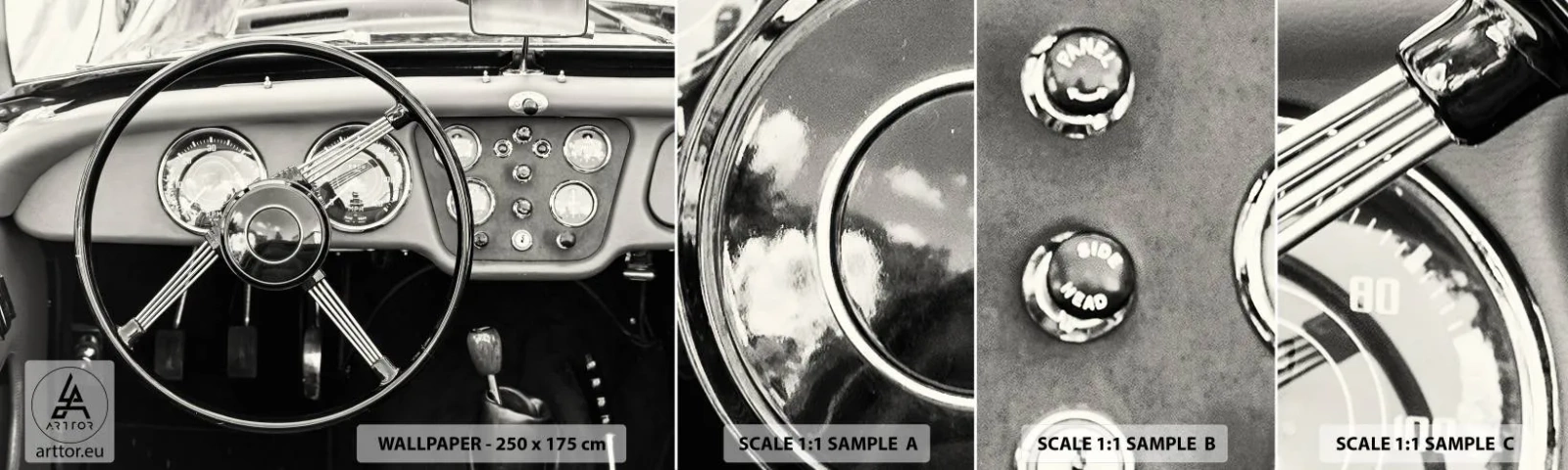 Prøve Fototapet Selvklæbende Deluxe Sticker - En drøm for samlere - Bil, Årgang, Automotive - 100x30 cm