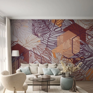 Fototapet Selvklæbende Deluxe Sticker - Umuligt forhold mellem geometri og natur - Abstraktion, Grafik, Blade - 300x210 cm