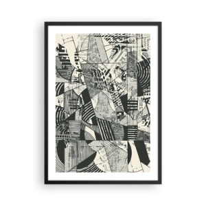 Plakat i sort ramme - Sort-hvide abstrakte geometriske mønstre - 50x70cm - Nutidens dynamik - Moderne vægdekoration til stue og soveværelse ARTTOR