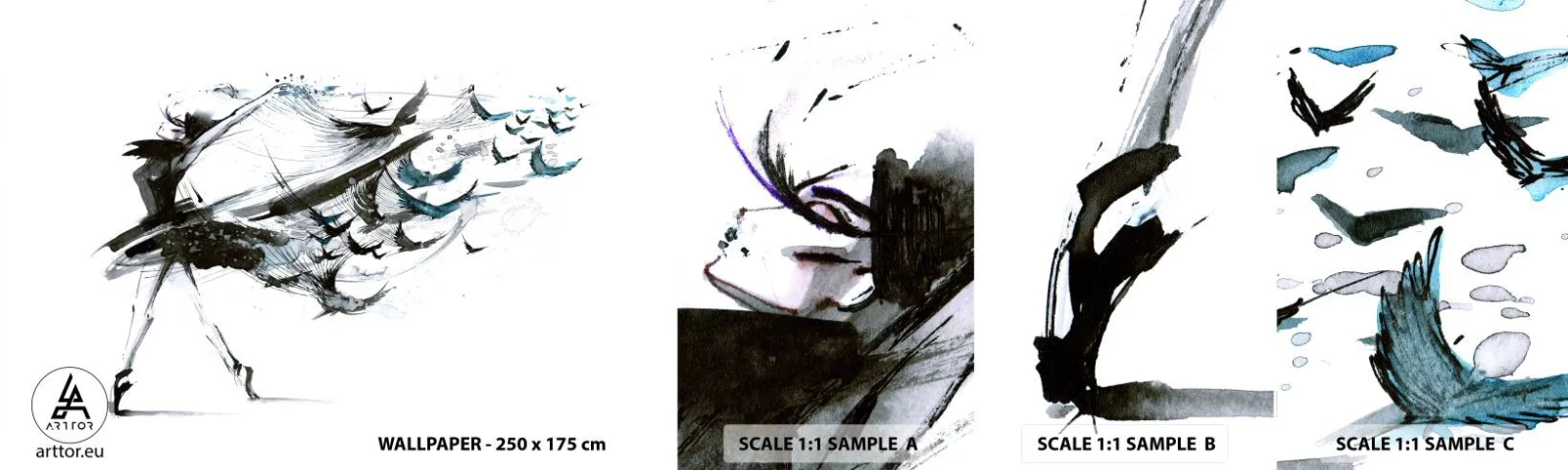 Prøve Fototapet Selvklæbende Deluxe Sticker - Musikkens magi sætter dig fri - Abstraktion, Kvinde, Dans - 100x30 cm