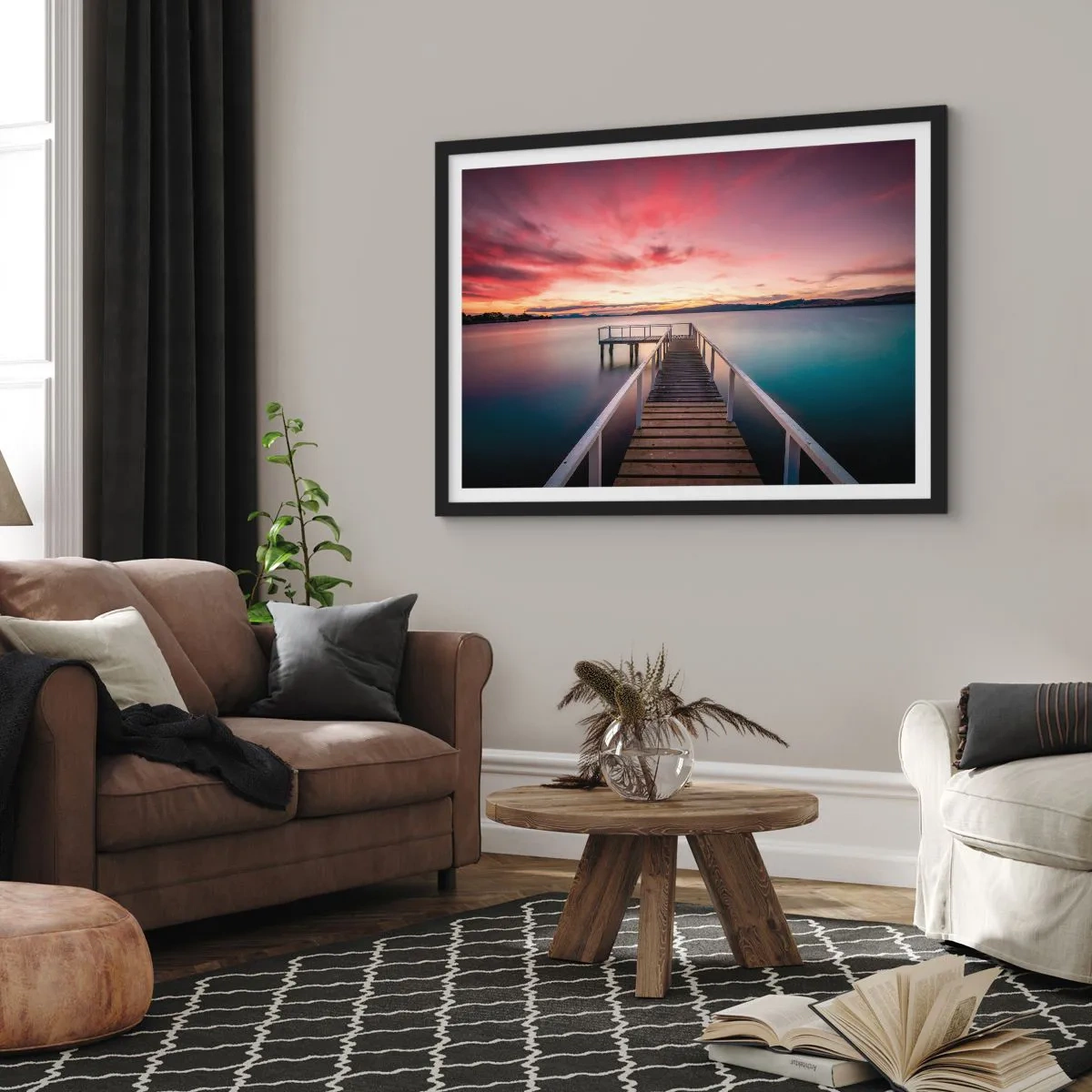 Plakat i sort ramme - Aftenens blide flamme - 70x50 cm