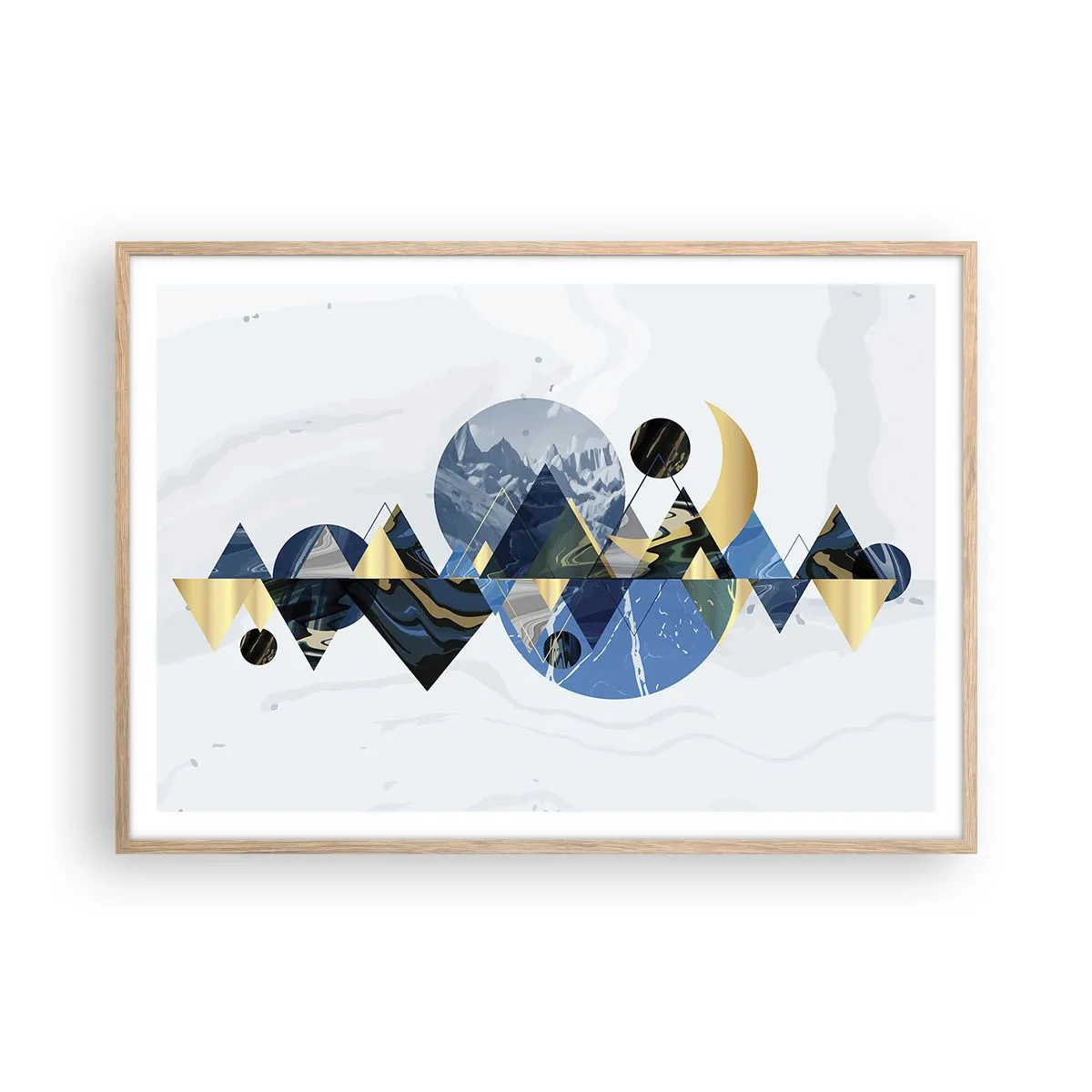 Plakat i ramme af lyst egetræ - Geometrisk landskab - 100x70 cm