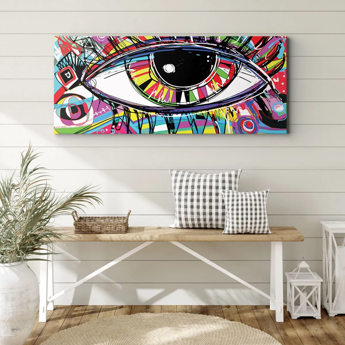 Lærredstryk - Billede på lærred - Et farverigt øje - en farverig sjæl - 100x40 cm