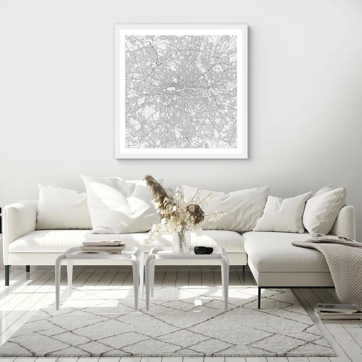 Plakat i hvid ramme - Kort over Londons labyrint - 30x30 cm