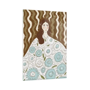 Billede på glas - Portræt i en blomstret kappe - 70x100 cm