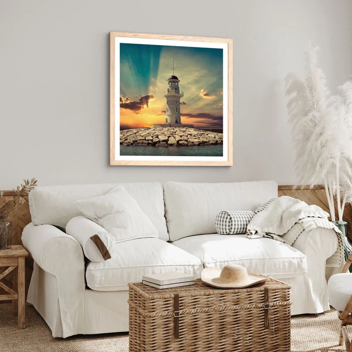 Plakat i ramme af lyst egetræ - Lys - Godhed - Skønhed - 40x40 cm