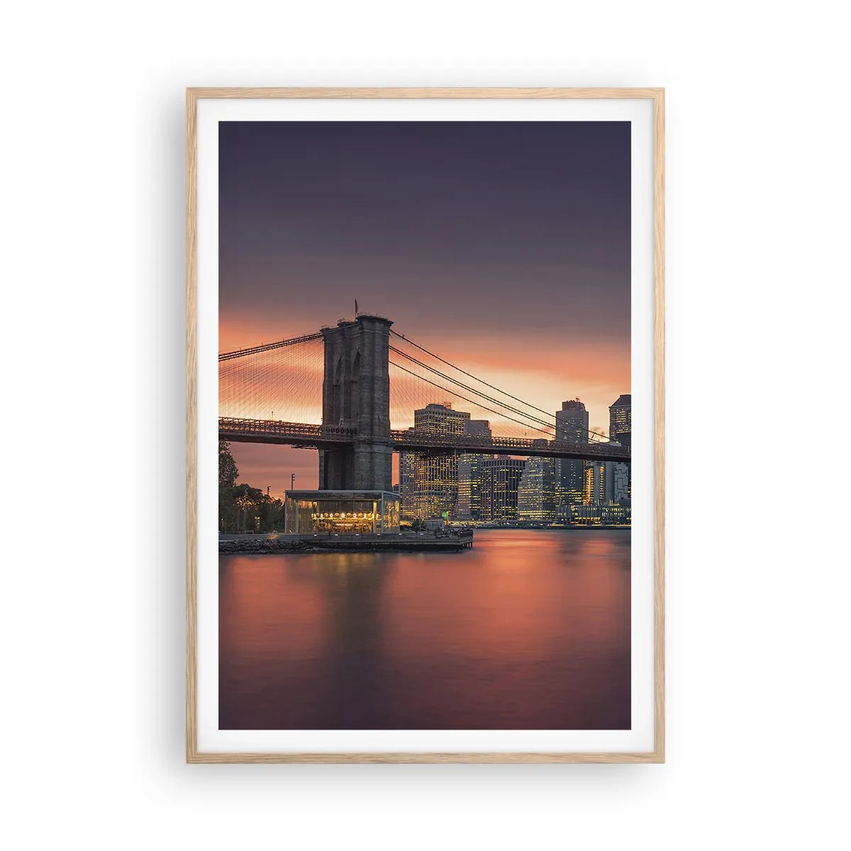 Plakat i ramme af lyst egetræ - Sænket i lilla stilhed - 70x100 cm