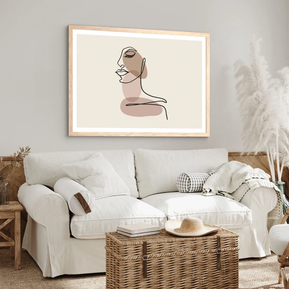 Plakat i ramme af lyst egetræ - En vis linje af skønhed - 100x70 cm
