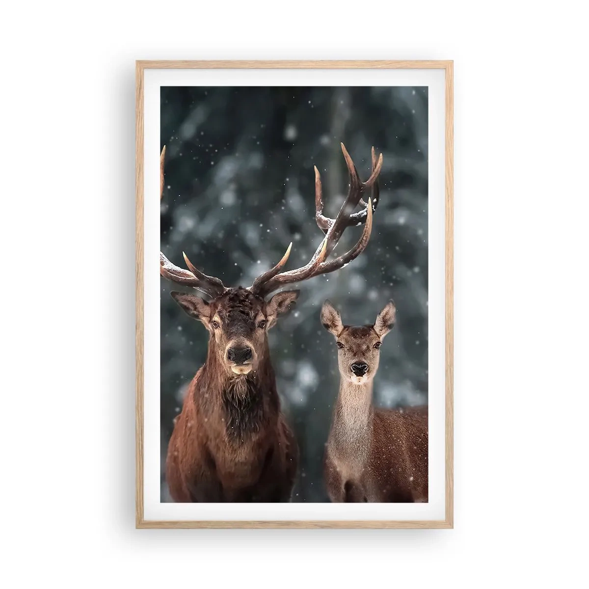 Plakat i ramme af lyst egetræ - Skovens herre og hans kone - 61x91 cm