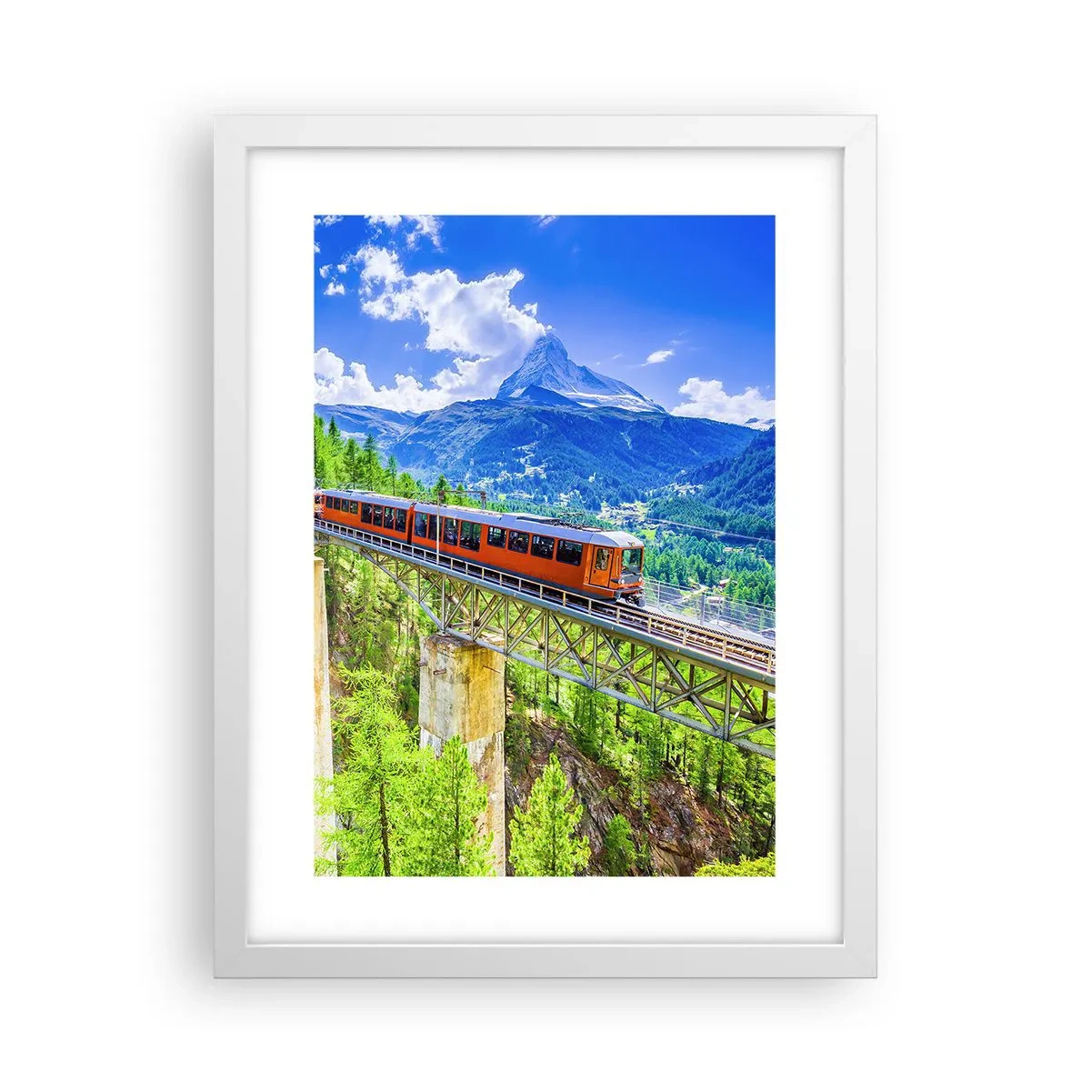 Plakat i hvid ramme - Jernbane til Alperne - 30x40 cm