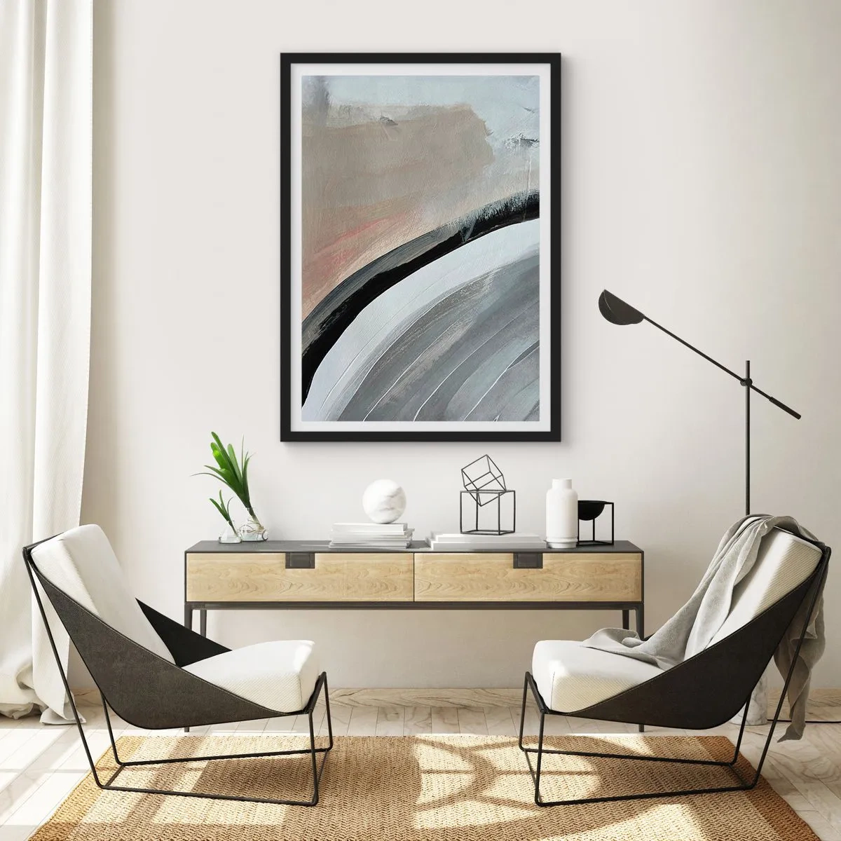 Plakat i sort ramme - Komposition: en bue af sort og gråt - 61x91 cm