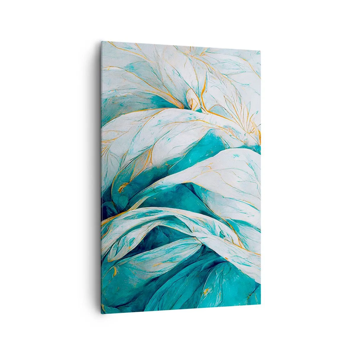 Lærredstryk - Billede på lærred - Blå abstraktion med et guldmotiv - 80x120 cm