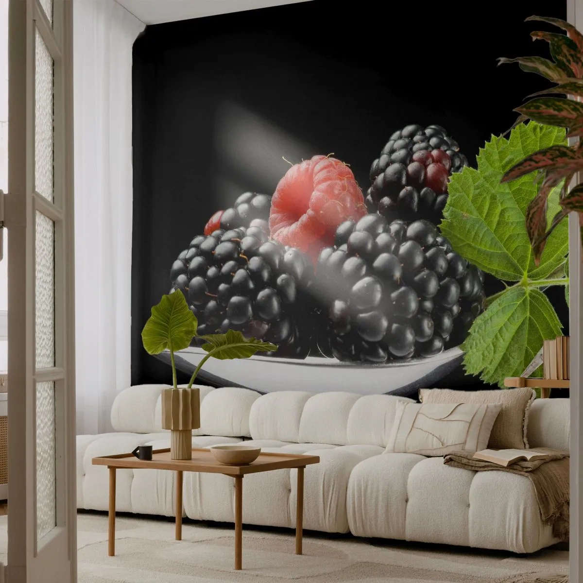 Fototapet Premium Canvas - Smag af friskhed - Frugt, Brombær, Hindbær - 250x175 cm