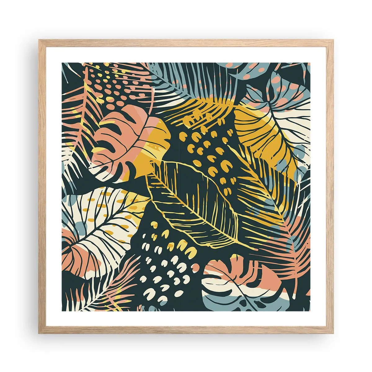 Plakat i ramme af lyst egetræ - Løvrig fantasi - 60x60 cm