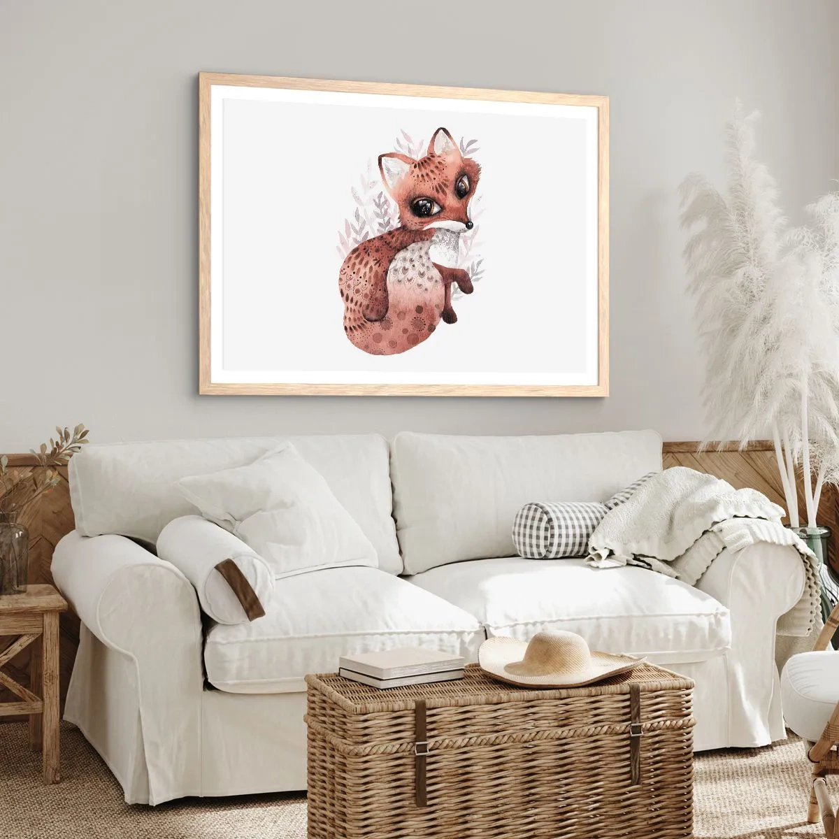 Plakat i ramme af lyst egetræ - Kun kærlighed - 100x70 cm