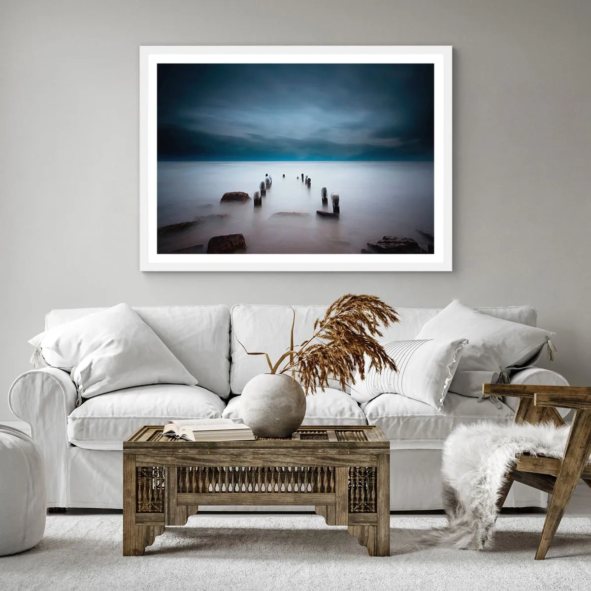 Plakat i hvid ramme - En betænksom sø - 30x30 cm